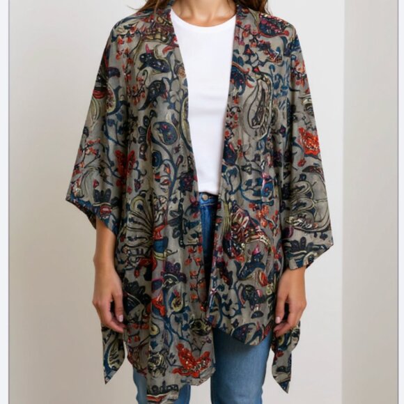 GENA Accessories Velvet Burnout Kimono One Size Paisley Shawl - Picture 1 of 4
